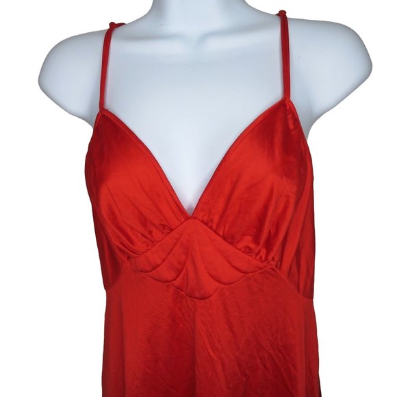 Vintage 70s Vanity Fair Full Length Satin Slip Nightgown S Red Nylon Valentines - Picture 2 of 10